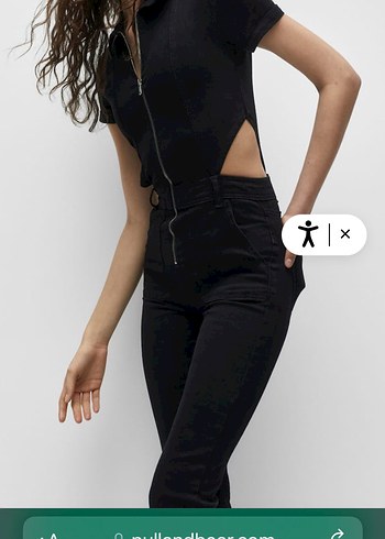 Pull and bear Siyah Regular Fit Kadın tulum - Görsel 3