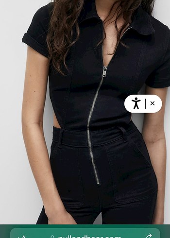 Pull and bear Siyah Regular Fit Kadın tulum - Görsel 2