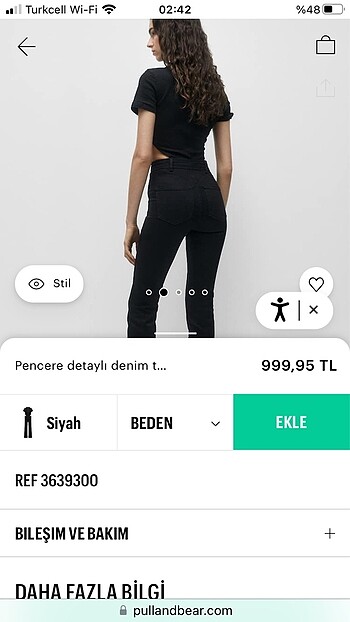 s Beden Orjinal pull and bear denim siyah tulum