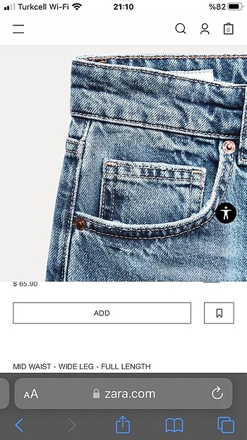 32 Beden mavi Renk Zara kot pantolon