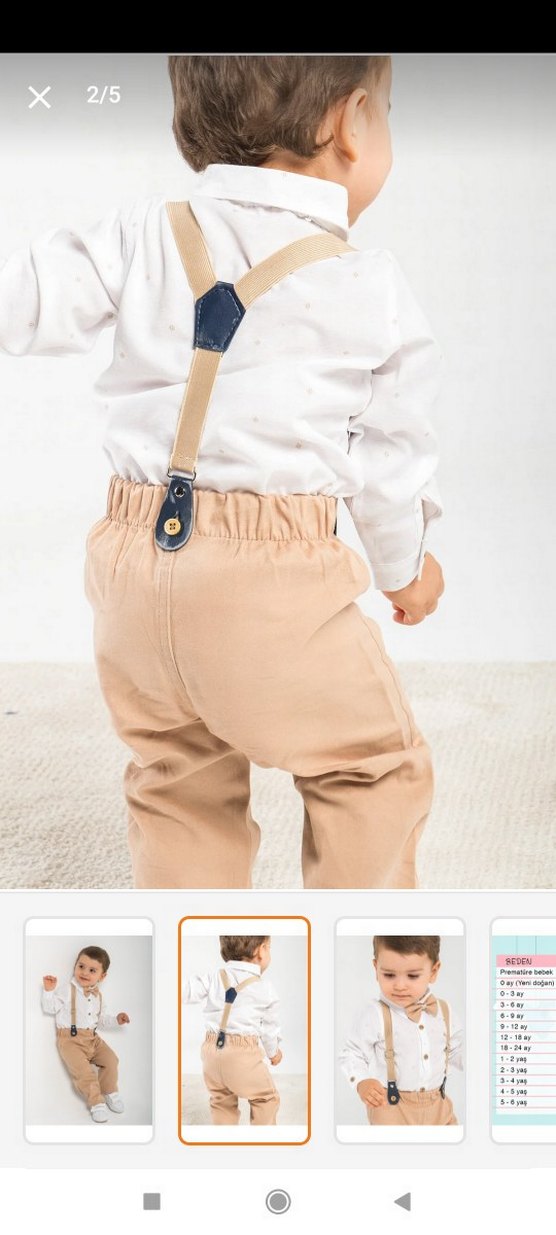 Bej Bebek Erkek Takım - Askılı ve Papyonlu - Görsel 2