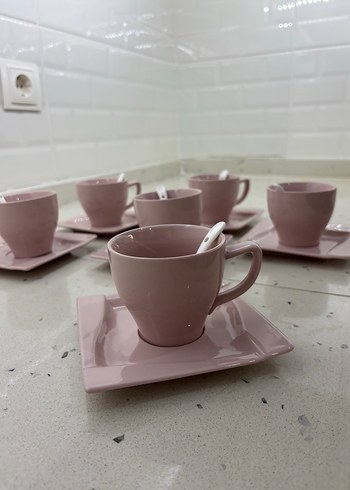 Karaca Pastel Pembe Cay Nescafe Fincan Seti