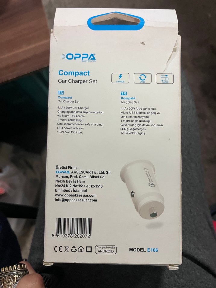 OPPA 18W Hızlı Şarjlı Beyaz Araç Şarj Cihazı - Görsel 2