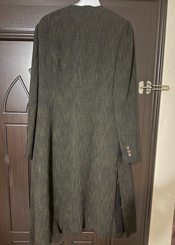 Kadın Siyah Uzun Keten Klasik Kesim Kaban - Görsel 5