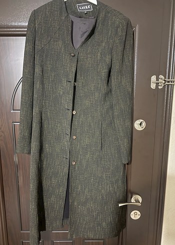 Kadın Siyah Uzun Keten Klasik Kesim Kaban - Görsel 2