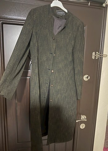 Kadın Siyah Uzun Keten Klasik Kesim Kaban - Görsel 3