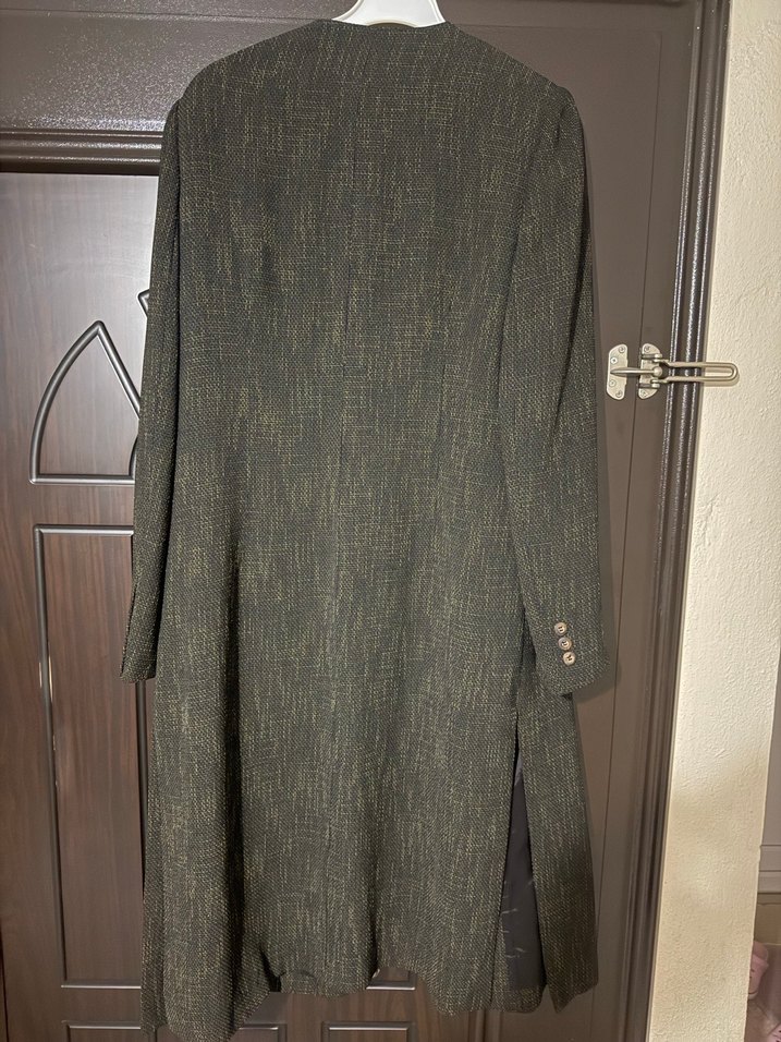 Kadın Siyah Uzun Keten Klasik Kesim Kaban - Görsel 5