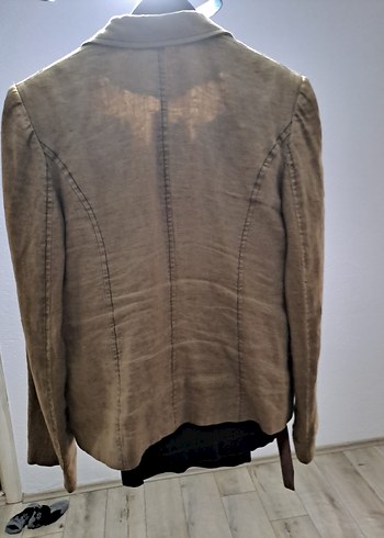 Düğmeli Keten Bej Nakışlı Kadın Blazer - Görsel 2