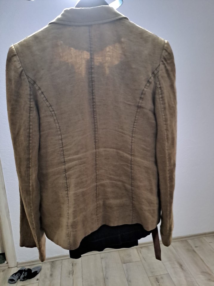 Düğmeli Keten Bej Nakışlı Kadın Blazer - Görsel 2