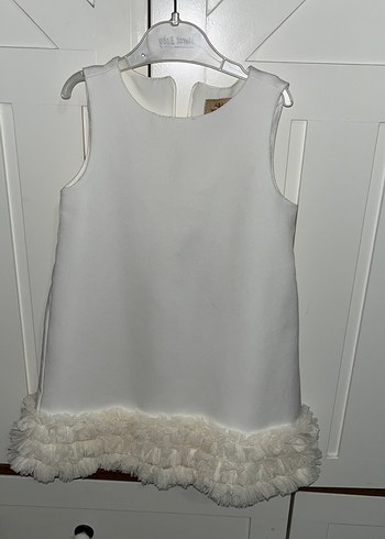 Kız Çocuk Beyaz Fırfırlı Kolsuz Elbise - Görsel 4