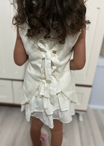 Beyaz Nakışlı Bohem Kız Elbisesi - Görsel 2