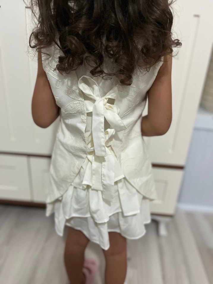 Beyaz Nakışlı Bohem Kız Elbisesi - Görsel 2