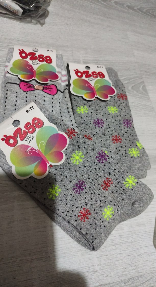 Kız Çocuk Gri Renkli Desenli Çoraplar 3 tanesinin fiyatıdır - Görsel 2