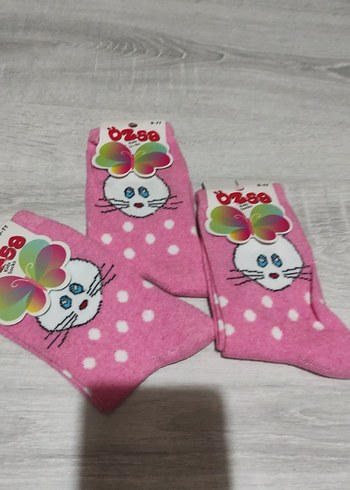 Kız Çocuk Pembe Baskılı Çorap üçlü fiyatıdır isterseniz tekli de - Görsel 3