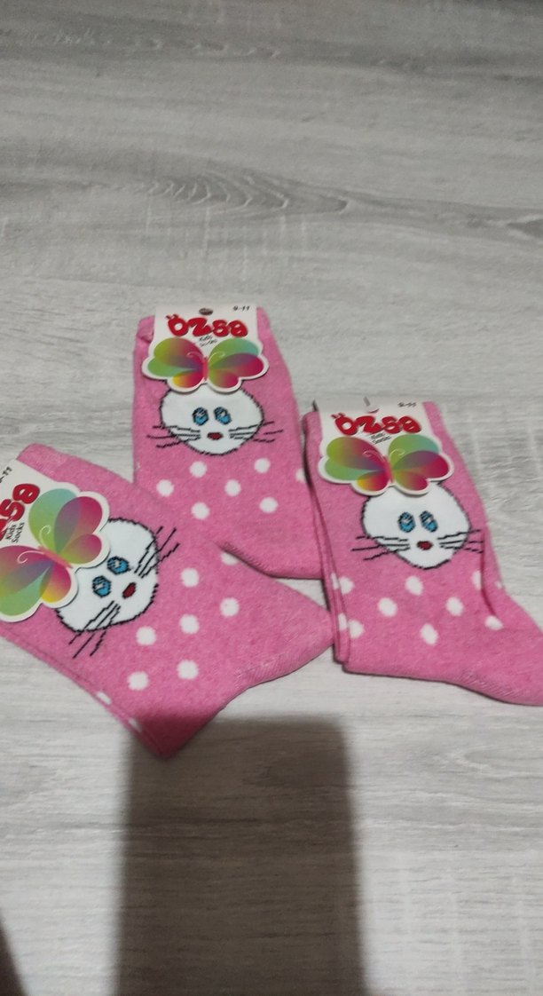 Kız Çocuk Pembe Baskılı Çorap üçlü fiyatıdır isterseniz tekli de - Görsel 3