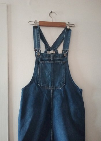 m Beden Kadın Lacivert Denim Midi Askılı Tulum