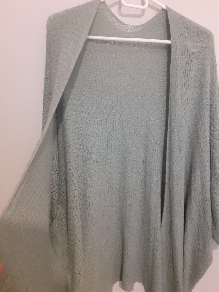 mint yeşili Bohem V Yakalı Örgü Kadın Hırka - Görsel 3