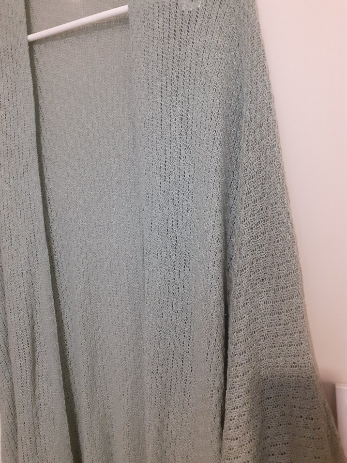 mint yeşili Bohem V Yakalı Örgü Kadın Hırka - Görsel 2