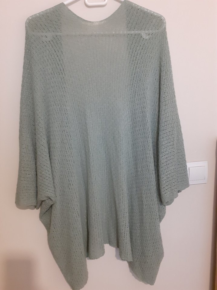 mint yeşili Bohem V Yakalı Örgü Kadın Hırka - Görsel 4