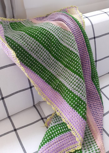 Çok Renkli Pastel el örgüsü çok amacli örtü battaniye - Görsel 3