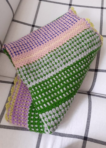 Çok Renkli Pastel el örgüsü çok amacli örtü battaniye - Görsel 4