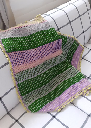 Çok Renkli Pastel el örgüsü çok amacli örtü battaniye - Görsel 2