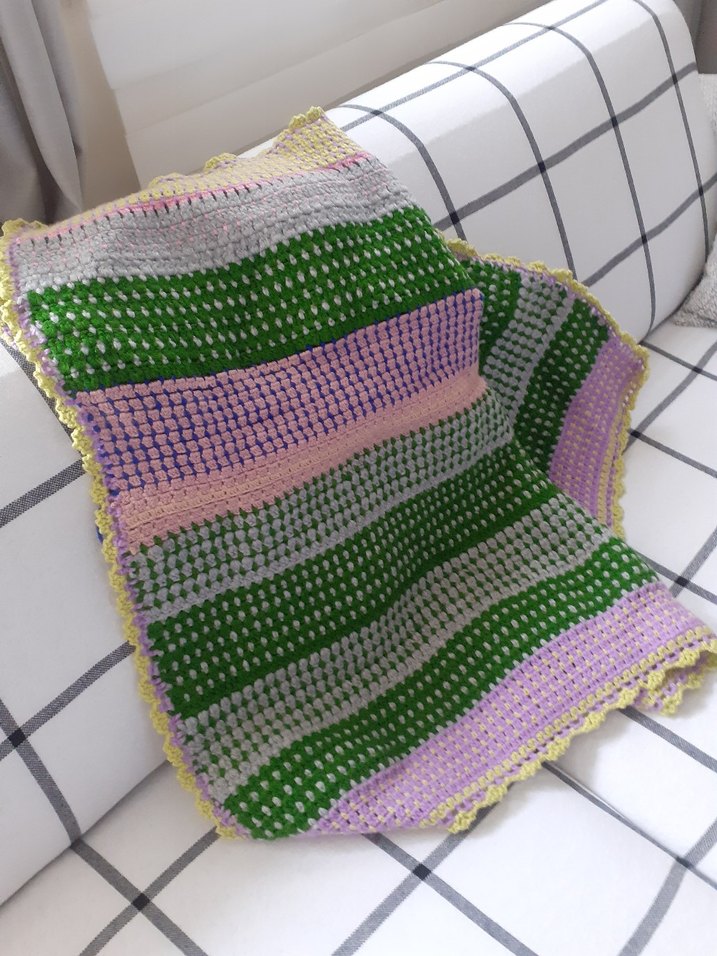 Çok Renkli Pastel el örgüsü çok amacli örtü battaniye - Görsel 2