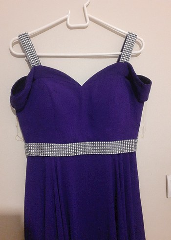 Mor Uzun Drapeli Straplez Abiye Elbise - Görsel 2