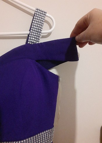 Mor Uzun Drapeli Straplez Abiye Elbise - Görsel 3