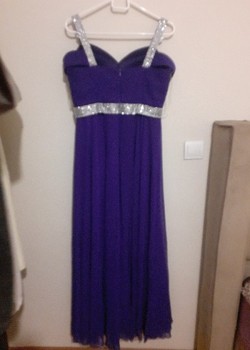 Mor Uzun Drapeli Straplez Abiye Elbise - Görsel 4