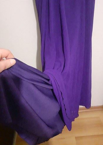 Mor Uzun Drapeli Straplez Abiye Elbise - Görsel 8