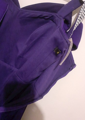 Mor Uzun Drapeli Straplez Abiye Elbise - Görsel 6