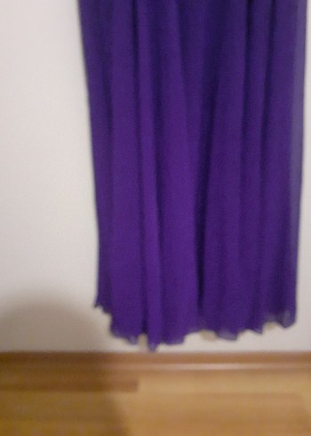 Mor Uzun Drapeli Straplez Abiye Elbise - Görsel 9