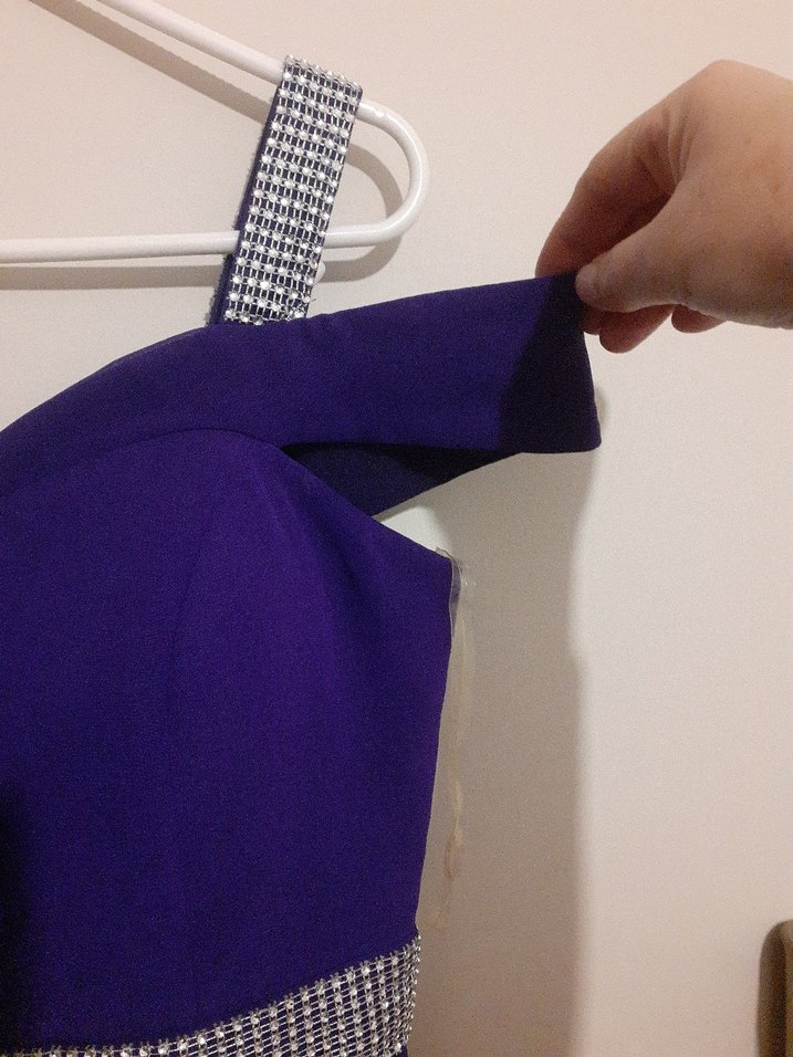 Mor Uzun Drapeli Straplez Abiye Elbise - Görsel 3