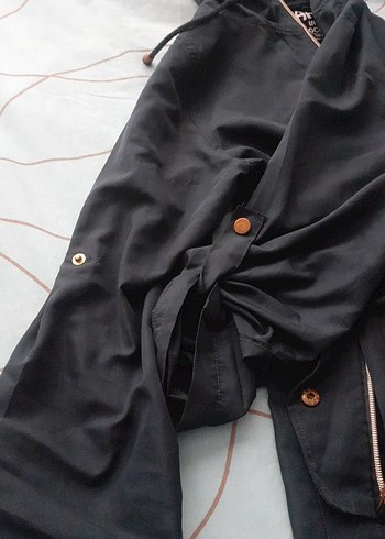 Düğmeli  fermuarlı lacivert Midi Kadın Ceket - Görsel 3