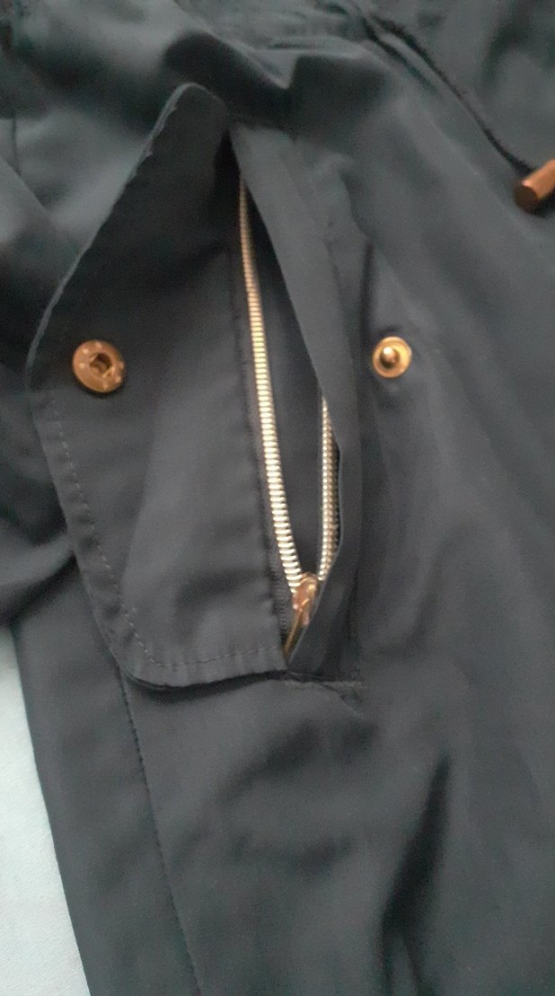 Düğmeli  fermuarlı lacivert Midi Kadın Ceket - Görsel 2