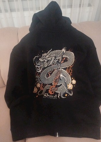 Erkek Siyah Baskılı Fermuarlı Sweatshirt - Görsel 2