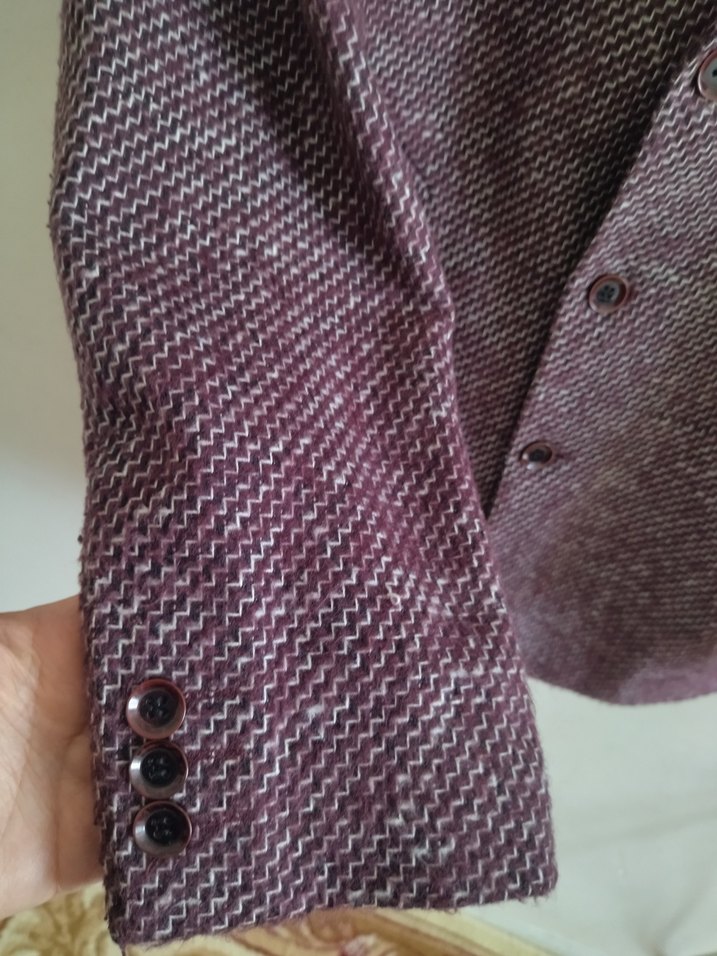 Bordo Düğmeli Yün Erkek Ceket - Görsel 2