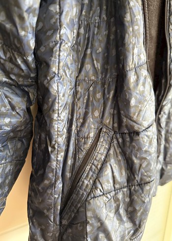 Leopar Fermuarlı Gri Kadın Ceket - Görsel 3