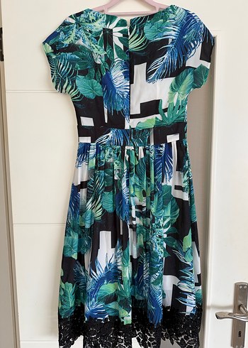 Yeşil Yaprak Desenli Midi Elbise - Görsel 4