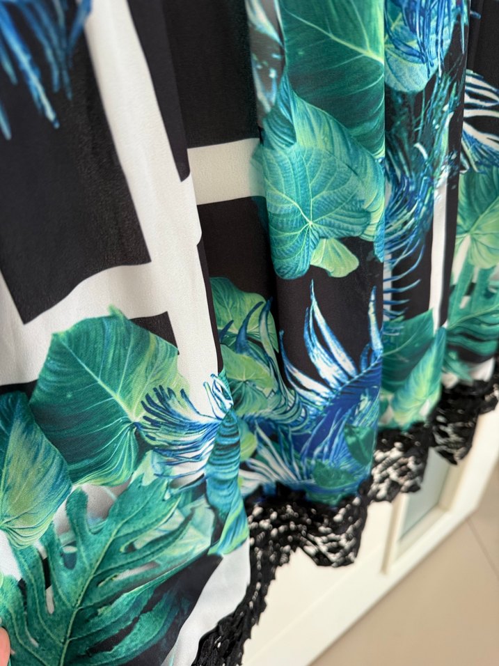 Yeşil Yaprak Desenli Midi Elbise - Görsel 2