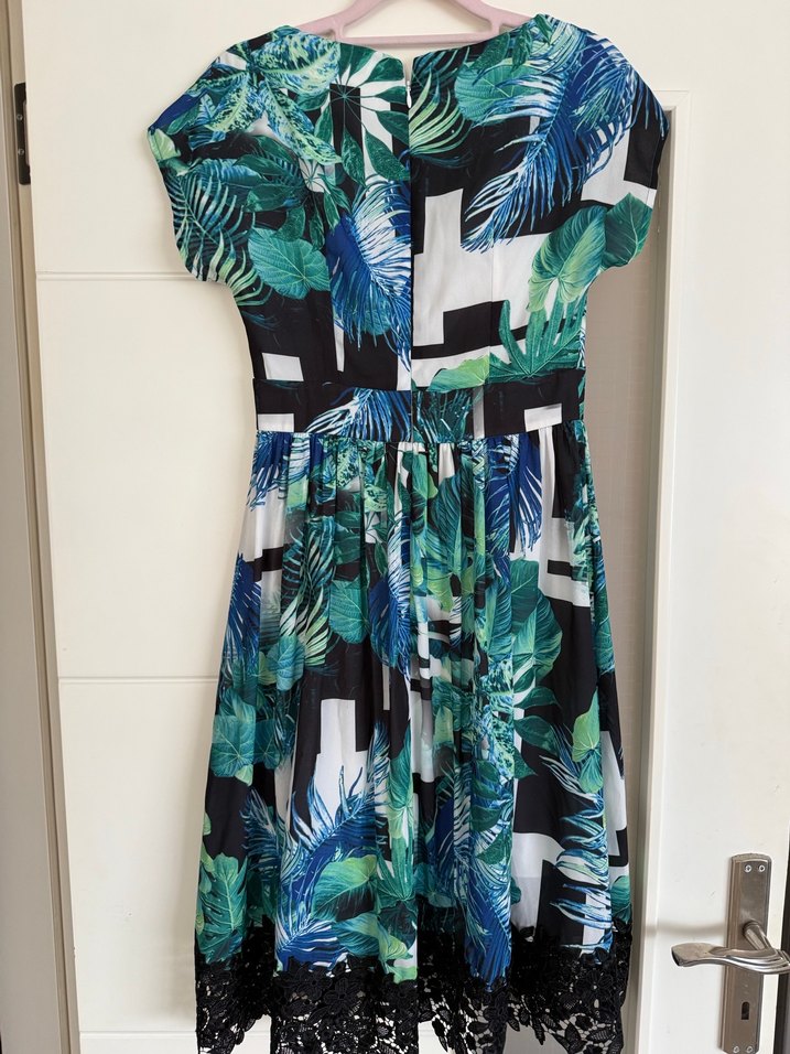 Yeşil Yaprak Desenli Midi Elbise - Görsel 4