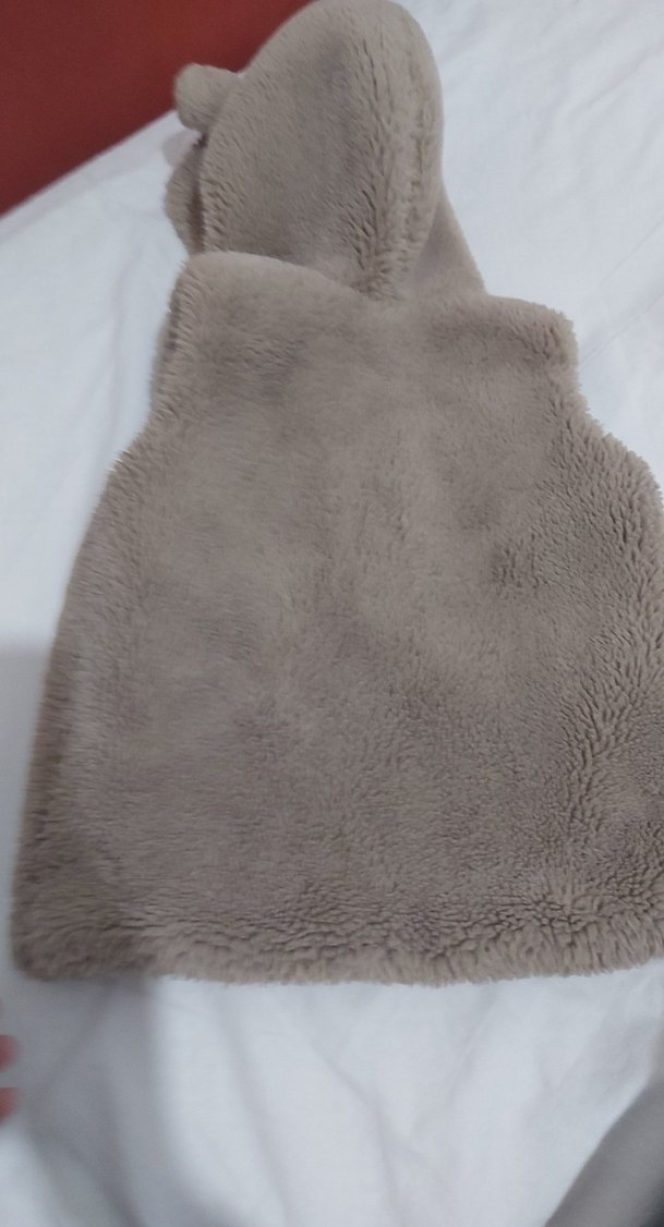 Kız Çocuk Kapüşonlu Bej Peluş Yelek - Görsel 4