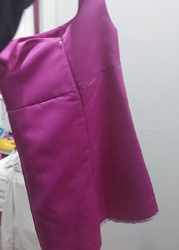 masa kıyafeti Parlak Mor Kolsuz Kız Çocuk Elbisesi başörtüsu var - Görsel 3