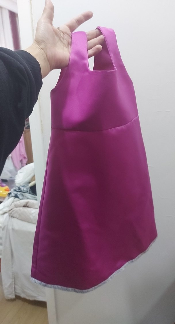 masa kıyafeti Parlak Mor Kolsuz Kız Çocuk Elbisesi başörtüsu var - Görsel 2