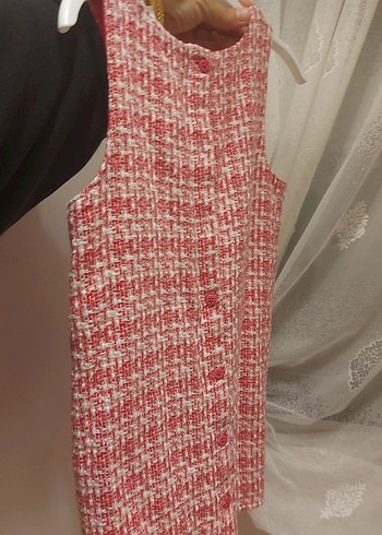 Kız Çocuk Kırmızı Triko V Yakalı Elbise - Görsel 3