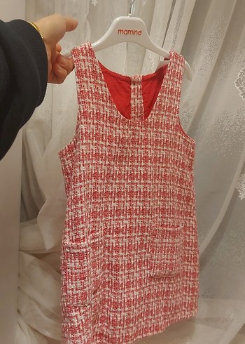 Kız Çocuk Kırmızı Triko V Yakalı Elbise - Görsel 2