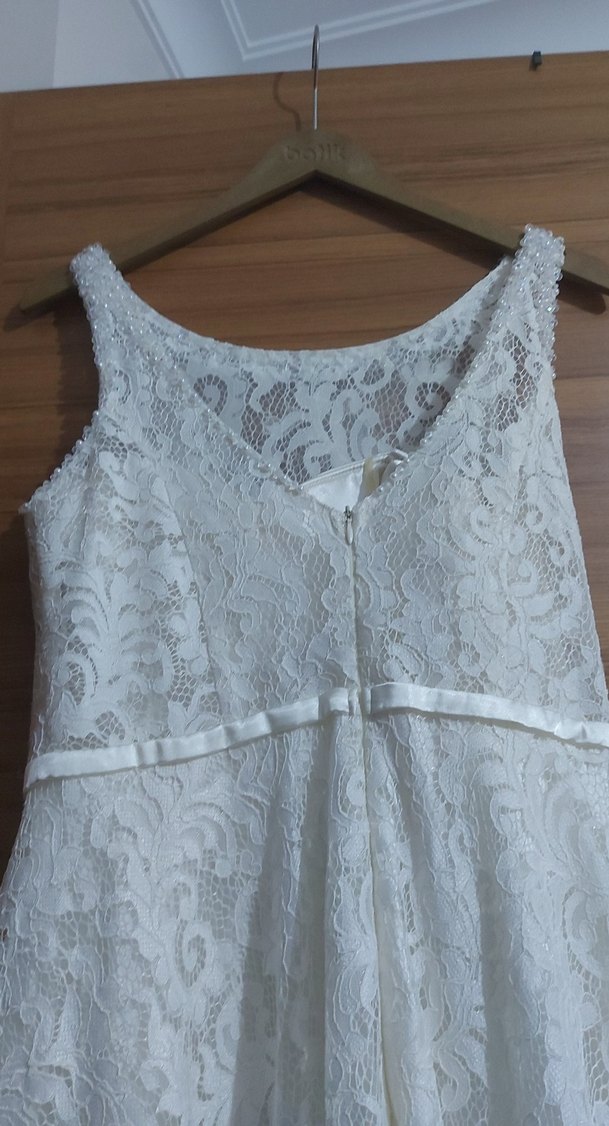 Dantel İşlemeli Beyaz A Kesim Gelinlik - Görsel 3