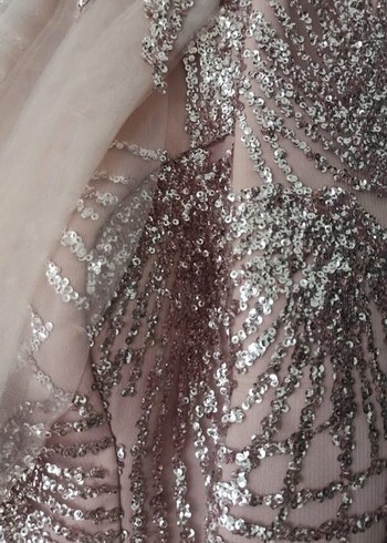 Pembe İşlemeli Uzun Kollu Uzun Abiye Elbise - Görsel 5