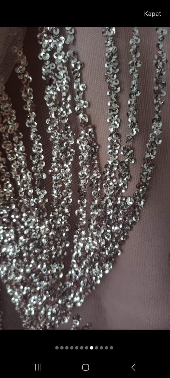 Pembe İşlemeli Uzun Kollu Uzun Abiye Elbise - Görsel 4